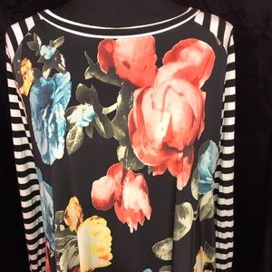 Floral shirt with striped sleeves